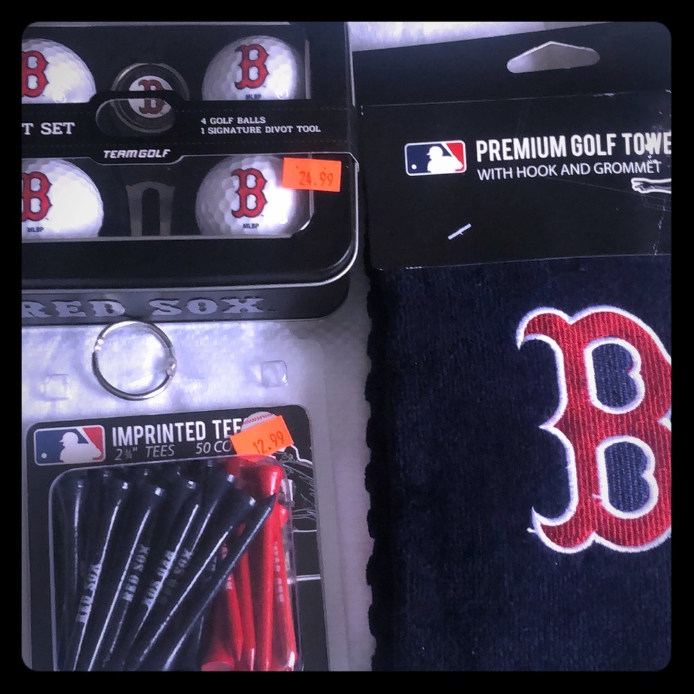 Limited Red Sox golf balls and tees and a towel